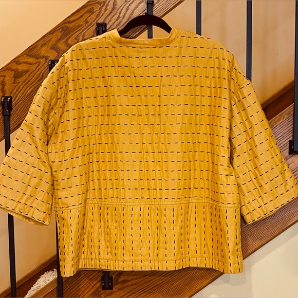 J Jill Pure Jill Kantha-Stitched Kimono Jacket  Pockets Golden Rod SZ. Med - Picture 2 of 16
